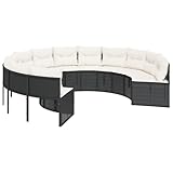 vidaXL Gartensofa mit Kissen Rund Schwarz Poly-Rattan, Terrassensofa, Loungesofa, rundes Sofa, Outdoor Sofa, Loungemöbel, Sofa rund, Gartensofa rund