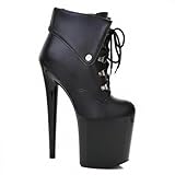 FhiHUEpr Damen Schnürstiefeletten mit 20 cm Stilettoabsatz - Plateauschuhe mit runder Zehenpartie für Nachtclub, Crossdressing, Bühnenauftritte,Schwarz,37 EU