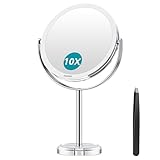 Auxmir Kosmetikspiegel Doppelseitiger Schminkspiegel mit 1X/10X Vergrößerung, Tischspiegel Stehend 360° Schwenkbar, Abnehmbarer Rasierspiegel für Schminken Makeup Gesichtspflege und Reisen