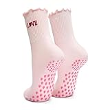 Yoga Rutschfeste Pilates Socken Frauen, Antirutschsocken Grip Grippy Stoppersocken Damen Erwachsene Mid-Calf Atmungsaktive Gymnastikschuhe für Ballett Tanz Workout Fitness EU37-41 (Rosa)