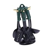 Puppenhaus-Kochutensilien-Set, 7-teilig, mit Aufbewahrungsregal, Miniatur-Küchenwerkzeug-Set für Puppenhauszubehör und Sammlerstücke, Schwarz / Grün