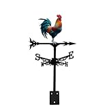 Wetterfahne aus Metall, Hahn, Hof, Scheune, Ornament, buntes Dach, lebendiger Hahn, Windrichtungsanzeiger, Garten-Kunstdekor für den Außenbereich (A)