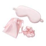 Seiden-Augenmaske 3 Teile/satz Frauen Nachgeahmte Seide Schlaf Augen Maske Augenklappen Gesicht Maske Eyeshade Augenbinde Reise Rest Augen Abdeckung Nacht Eyeshade Seiden Schlafmaske(Light Pink)