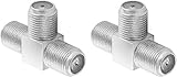 Poppstar 2x Sat TV Coax Verteiler T-Stück (3x F-Buchse) Antennen Splitter Adapter für Koaxialkabel, Antennenkabel, silbern