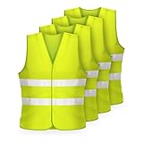 FLEXEO Warnwesten nach EN ISO 20471 - Auto - KFZ - Sicherheitsweste - Warnschutzweste - Warnweste - gelb - high Visibility Vest - Erwachsene - Sicherheits Set - EU Norm (4 Stück, Gelb)