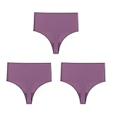 MKLQLS 3-Teiliges Nahtloses Tanga-Set für Damen Hohe Taille G-String Sexy T-Back Hipster-Bikini Atmungsaktive Unterhose Unsichtbare Unterwäsche Bequemes Höschen Weiche Slips Dunkelviolett L