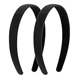 JIYIN 2 Stück Satin Haarreifen, 2cm Breit Hartes Kopfband Schwarz Haarband Rutschfest Haarbänder Make Up Haarreif für Sport Fitness Tägliches für Damen Und Mädchen