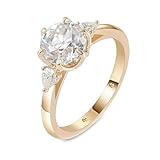 Lirzxin Hochzeit Ring Damen Gelbgold 750 18K, Eheringe Verlobungsringe Partnerringe Freundschaftsringe Elegant mit 6 Krallen Rund Moissanit 3 Karat Trauringe für Damen Gelbgold Gr. 57 (18.1)