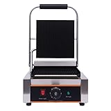 Yolancity Elektro Kontaktgrill 1800W Profi Edelstahl Panini Maker Sandwichtoaster Multigrill Geriffelt Gusseisen Grillplatte für Sandwiches, Steak und als Panini Grill, Temperaturbereich 0-300℃