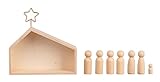 Rayher Holz Krippe mit Figuren, Holz FSC zertifiziert, 22 x 5,6 x 21,5 cm, 9teilig, moderne kleine Krippe zum individuellen Bemalen, 64539505, Natur
