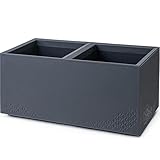 KONZEPT Pflanzkübel groß, außen, rechteckig 40x80x40 cm auf Rollen, anthrazit in Beton-Optik, Blumenkübel aus Kunststoff für Garten, Balkon & Terrasse