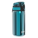 ion8 Kinder Trinkflasche, Edelstahl Leicht 400ml, Nicht Isoliert, Auslaufsicher, Einhandöffnung, Sichere Verriegelung, Spülmaschinenfest, Klappdeckel, Tragegriff, Leicht zu Reinigen, Aqua