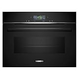 Siemens CM724G1B1, iQ700 Smarter Einbau-Kompaktbackofen mit Mikrowellenfunktion, 60 x 45 cm, 900 W, Made in Germany, Schwarz, Hydrolyse, Air Fry, Backofenassistent, Teleskopauszug, Farb-Touchscreen