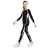linboo Mädchen Sportanzug 2tlg Yoga Anzug mit Langen Ärmeln und Hosen, Elastisch, Outdoor eng anliegende Tanz- und Fitnessbekleidung für Kinder, Rosa, Herstellergröße：130 Geeignete 128-134