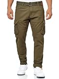 Indicode Herren Mathen Cargohose aus 98% Baumwolle inkl. Gürtel | Cargo Hose für Männer Army M