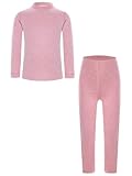 iiniim Kinder Thermounterwäsche Set Fleece Langarmshirt + Hose Thermo Unterwäsche Winter Funktionsunterwäsche Skiunterwäsche Für Jungen Mädchen Rosa 92-98