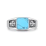 OHAYOO Siegelring Herren 925 Sterling Silber Türkis #10 Herrenringe Kreuz Schmuck für Herren