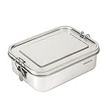 wenco Premium Lunchbox aus Edelstahl, Mit 2 Fächern, Brotdose mit 850 Ml Fassungsvermögen (1 Netto-Inhalt), Wasserdicht, Spülmaschinengeeignet, inkl. Ersatz-Silikonring, 18,5 x 14 x 5,5 cm, Silber