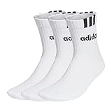 adidas Unisex Kinder 3-Stripes Linear Half-Crew Cushioned Socks 3 Pairs, White/Black, 34-36 EU