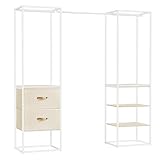 SONGMICS Kleiderständer, offener Kleiderschrank, Garderobenständer hochbelastbar, 1 ausziehbare Stange, 2 Schubladen, 4 Ablagen, für Schlafzimmer, platzsparend, naturbeige RGR003W67