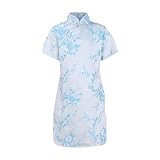 LOIJMK , , große Kinder, kurzärmelig, Stehkragen, Blumendruck, chinesisches Cheongsam, Neujahrskleid, Urlaubskleider Mädchen Und Oberteil (Sky Blue, 2-3 Years)