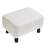YMYNY Stilvolle Hocker, Kleiner Fußhocker, Rechteckiger Hocker mit stabilen Holzbeinen, Modernes Teddyfleece-Material, Schuhwechselhocker für Wohnzimmer, Schlafzimmer, 42 × 29 × 24CM Weiß RF-BD216