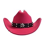 Cowboyhut im Vintage-Stil mit Rollkrempe, für Herren und Damen, Jazz, Cowgirl-Hut, rose, Einheitsgröße