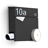 Radius® Designer Briefkasten Edelstahl - Hausnummer & Briefkasten Namensschild personalisiert mit Lasergravur - Postkasten Briefkästen inkl. Montagematerial aus DE – Letterman 6 Anthrazit