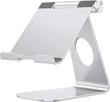 OMOTON Verstellbarer Tablet Ständer, Aluminium Tablet Halterung Tisch, Tablet Halter mit 2024 iPad Pro 13, 11, 12.9, iPad 10.9 iPad Air Mini, Samsung Tab, Surface und Tablets bis zu 12.9 Zoll, Silber