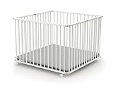 WEBABY - Laufstall Baby Faltbar Holz mit rollen und matte 100x100 Weiß | Laufgitter baby Klappbar XXL| 3 Stufen Höhenverstellbar | Für Kinder bis 24 Monate