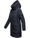 MARIKOO Damen Wintermantel Warmer Steppmantel lang mit Kapuze Karumikoo XVI Navy Gr. L