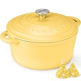 Overmont Bräter Emaille Gusseisen Topf - Schmortopf 26cm backofengeeignet - mit Deckel und Kochbuch - für Küche Backen Schmoren Braten