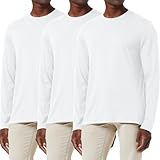 3-Pack Herren Baumwollhemd Loose Fit Langarm T-Shirt Feuchtigkeitsableitend Rundhalsshirts Komfort Casual Base Layer Tops Weiß/Weiß/Weiß 3P05-M