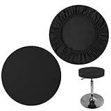 Giantree 2 Stück Hockerbezug Rund, Runder Drehstuhlhockerbezug Kissenbezug Waschbarer Hockerkissenbezug Dehnbar Barhocker Bezug für Esszimmerstühle Runder Hocker(schwarz)