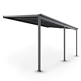 Juskys Terrassenüberdachung Borneo 5x3 m — Sonnenschutz aus Aluminium mit grauen Doppelstegplatten — Terrassendach zur Wandmontage in Dunkelgrau