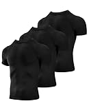 Niksa 3 Stück Kompressionsshirt Herren,Laufshirt Herren Kurzarm mit Unterarm Mesh kurzärmliges Funktionsshirt Atmungsaktiv Sportshirt Männer für Running Workout Fitness Schwarz, M