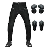 RCLONGEU Motorradhose,Schutzhose,Herren,Motorradjeans,aus Atmungsaktivem, Verschleißfestem,mit 2 Paar Protektoren an Hüfte und Knie, Abnehmbare Pads (Black,M)
