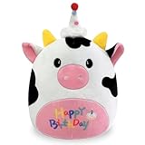 Zaloife Happy Birthday Kuh Plüschtier Schwarz Weiß, Geburtstag Kuscheltier 27cm, Stofftier Plush, Lustiges Superweiches Plüsch Puppe Geschenk für Kinder