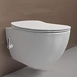 Creavit FREE Dusch-WC Taharet-WC Bidet Häng WC spülrandlos mit Armatur für Warm- & Kaltwasser und Edelstahldüse inkl. Soft-Close WC-Deckel weiss