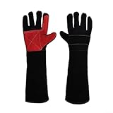 Lederhandschuhe für Haustierpflege mit rutschfestem Griff, schützen die Hände vor Kratzern und Bissen während der Fellpflege, Schwarz, 45 cm