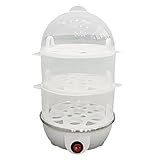 Teksome Elektrischer Eierkocher,Automatischer 3 Ebenen Eierkocher Für Hartgekochte Eier | Küchengerät mit Deckel aus Glas für Haushalt Gastronomie Hotel