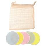 LIFKOME 5 Stück Wiederverwendbare Doppelseitige Abschminkpads aus Weichem Samt mit Bedrucktem Design Ø Inkl Praktischem Zugbeutel Sanfte Reinigung für Empfindliche Zufällige Farbe