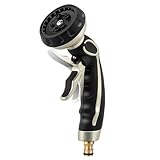 RESTMO Gartenbrause Metall, Robuste Garten Wasserspritze zum Reinigen und Bewässern, Hochdruck Gartenschlauch Düse mit Self-Lock-Frontauslöser, 9 Muster und Einhandbedienung, Schwarz