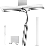 Duschabzieher 10.1 zoll,Silikon Duschwischer, Abzieher Dusche,Fensterabzieher mit Halter für Dusche/Badezimmer/Spiegel/Autoglasreinigung Antirutsch (silber)