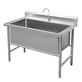 SAQECANU Gewerbliche Spülbecken mit Wasserhahn,Free Standing Utility Sink,küche waschbecken für Außen, Innen, Küche, Restaurant