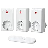 SURNICE Funksteckdosen mit Fernbedienung, 2000W Steckdosen mit Fernbedienung, 80m Reichweite Funkschalter set 3+1, Funkschalt Selbstlern-Funktion für Feiertagsdeko, Programmierbar und Erweiterbar