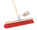 BawiTec Profi Straßenbesen,60cm Breit,mit stabilem Holzstiel Ø28mm,160cm Lang,Metall-Stielhalter verschraubt,robuste Elaston-Kunststoffborsten rot,Kehrbesen,Besen,Saalbesen,für draussen