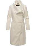 Navahoo Damen lange Übergangsjacke Mantel in Woll-Optik mit asymmetrischem Kragen und wasserdichtem Reißverschluss Samtrose 14 Off White Gr. M