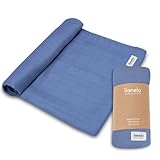 Lionelo Bamboo Swaddle Musselin Babywickel, Babydecke Aus 100% Natürlicher Bambusbaumwolle, Größe 120 x 120 cm, Mulltücher, Kinderdecke, Angenehmes und Weiches Material (Blue Denim)