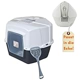 Eck Katzenklo XXL Große Eck Katzentoilette Katzenklo Ecke mit Deckel XXL Jumbo Ecktoilette Katzen Haubentoilette Filter Schaufel